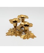 Vintage Brass Triple Three Tier Taper Candle Trumpet Flower Leaf Made in... - £39.94 GBP