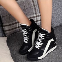 BANGJIAO Hot Sales New 2021 Rivets Black White Hidden Wee Heels Casual Shoes Wom - £43.01 GBP