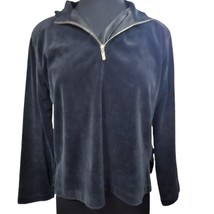 Black Velour Quarter Zip Shirt Size Petite Medium - $24.75