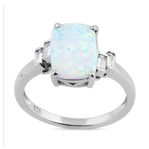 White Baguette Opal Ring Size 9 Solid 925 Sterling Silver - £18.63 GBP