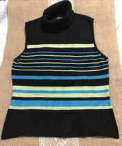 Georgiou Studio Wm. S  Sweater Striped Slvls Aqua Lime Black trtlenck Silk Lycra - £14.55 GBP
