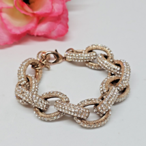 Clear Rhinestone Pave Large Link Rose Gold Tone Chain Bracelet - £14.11 GBP