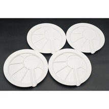 Roscho Ceramic Divided White Fondue Sushi Plates 9 5/8&quot; Round Set of 4 - £42.82 GBP