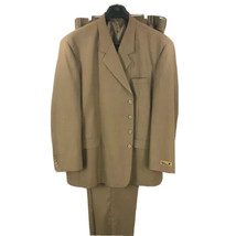 Falcone Men&#39;s Suit 2 Piece Gold Looks Khaki Single Breasted Pleated Size 54L - £113.57 GBP