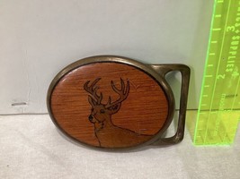 Wood Inlay Deer Buck Belt Buckle Solid Brass - £21.54 GBP