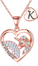 Easter Gifts for Girls - Rose Gold Plated Heart Unicorn Necklaces for Women Girl - £27.01 GBP