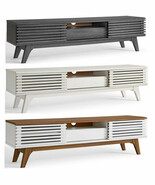 59&quot; Mid Century LED LCD U-HD Slatted Media TV Stand Credenza Walnut Blac... - $3,572.64 MXN+