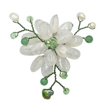 Charming and Stylish Vibrant White Quartz Lotus Flower Brooch Pin - £14.03 GBP