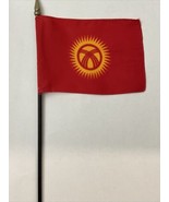 New Kyrgyzstan Mini Desk Flag - Black Wood Stick Gold Top 4” X 6” - £3.75 GBP