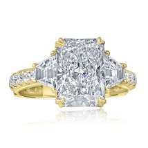 3 Stone 3.31 CT Radiant Cut Lab Grown Diamond Engagement Ring 14k Gold 4... - $4,555.95
