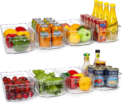 Refrigerator Organizer Bins - 8Pcs Clear Plastic for Freezer, Kitchen Cabinet - £32.72 GBP