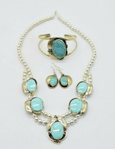 Blue Lone Mountain Navajo Made Mexican Silver Necklace Bracelet Earring Set - $392.03