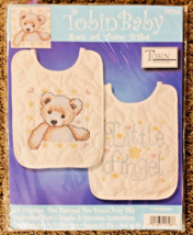 Tobin Baby Two Bibs NEW T21708 Stamped Cross Stitch Teddy Bear Little Angel - $12.86