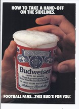 1985 Budweiser Beer Print Ad Hand Off Football Fan Vintage 8.5&quot; x 11&quot; - £15.02 GBP