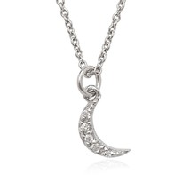 Sterling Silver Tiny CZ Crescent Pendant Necklace - £28.94 GBP