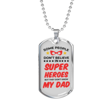 Super Hero Dad Dog Tag Stainless Steel or 18k Gold Necklace w 24&quot; Chain - £37.32 GBP+