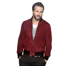 Ryan Reynolds Red Suede Bomber Leather Jacket Men Size S M L XL XXL Custom Made - £126.37 GBP