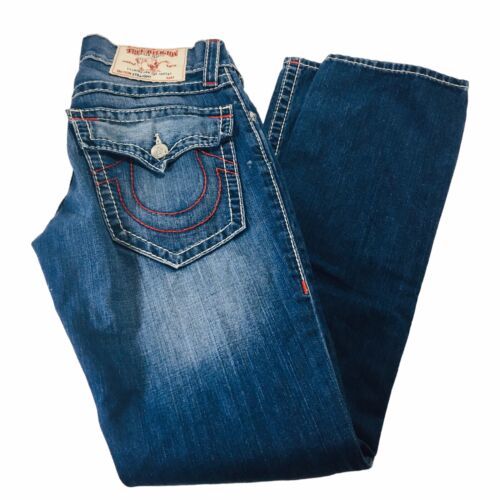 Primary image for TRUE RELIGION STRAIGHT FLAP BIG T RED STITCH MOONLESS NIGHTS SZ 29 Actual 30x33