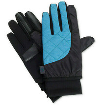 Isotoner Black Blue Quilted Sleek Heat Smart Dri Packable Tech Ski Gloves L Xl - £22.37 GBP