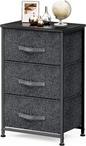 Pipishell Nightstand With 3 Fabric Drawers, Storage Tower With Wood Top,, Black - £35.13 GBP