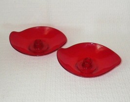 Viking Epic Ruby Red Mid Century Modern Glass Candle Holders Pair - £20.69 GBP