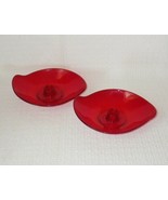 Viking Epic Ruby Red Mid Century Modern Glass Candle Holders Pair - £20.02 GBP