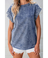 Kelly Acid Wash Pearl Embellishments Denim Top - $28.79
