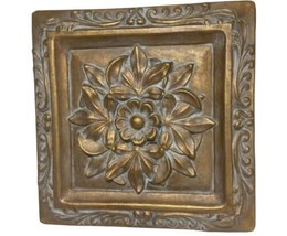 Ceramic Raised Gold colored Floral Relief Wall Decor 3D Vintage - £13.99 GBP