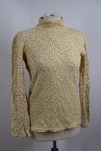 Vtg 90s Dimensione Danza L Yellow Floral Cotton Rib Knit Mock Neck Top Italy - £19.42 GBP