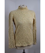 Vtg 90s Dimensione Danza L Yellow Floral Cotton Rib Knit Mock Neck Top I... - £19.42 GBP