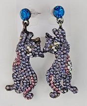 Pave Rhinestone CAT Dangle Earrings Purple/Pink/Clear w/Blue Crystal Marked EP - £12.78 GBP