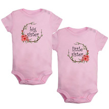 Big &amp; Little Sister Print Romper Newborn Baby Bodysuit Infant Jumpsuit Pack of 2 - £15.72 GBP