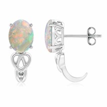 ANGARA 8x6mm Natural Opal Celtic Knot J-Hoop Earrings in Silver for Women, Girl - £221.30 GBP+