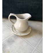 Pfaltzgraff Solid Ivory Small Gravy Creamer Pitcher with Plate Farmhouse - £17.37 GBP