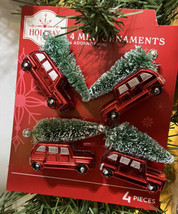 4 Holiday Time Red Car Mini Christmas Tree Christmas Ornaments 2.75&quot; Long NEW - £4.31 GBP