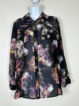 ND New Directions Womens Size S Sheer Floral Pocket Button Up Shirt Long Sleeve - £6.05 GBP