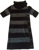 Bobbie Brooks Girls Sweater Dress Black Gray Striped Turtleneck Knit  7/8 New - £11.52 GBP