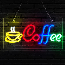 Coffee Neon Sign Light Café Store Home Room Wall Hanging Handcraft Art Wall Sign - £33.05 GBP