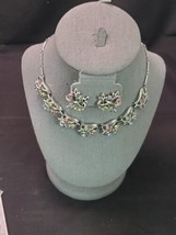 VINTAGE SILVERTONE &amp; CRYSTAL NECKLACE &amp; CLIP EARRINGS - £34.09 GBP