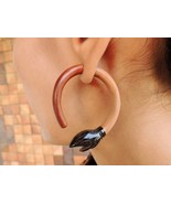 Lotus Hoops Fake Gauges  Earrings  Recycled Brown Wood  Gauged Earrings ... - £15.69 GBP