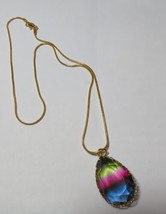 Faceted Pink, Green, Blue Glass Teardrop 18K Gold Plated Chain Necklace, Dainty - £13.48 GBP
