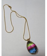 Faceted Pink, Green, Blue Glass Teardrop 18K Gold Plated Chain Necklace,... - £13.19 GBP
