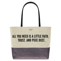 NWT Disney Parks Kate Spade Peter Pan Faith Trust Pixie Dust Canvas Glitter Tote - £143.88 GBP
