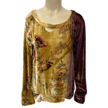 Cha Sor L/S Pullover Top Womens size Small Cutouts Silk Blend Velvet Gold Maroon - £17.97 GBP