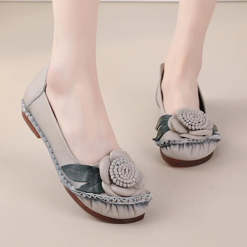 Xiuteng Spring And Summer Real hide Flat Women&#39;S Shoes Ethnic Style Leather Flow - £150.81 GBP