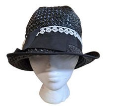 Jacki Vintage Women&#39;s Hat Black Faux Straw NOS Party Theater Costume Play - £30.05 GBP