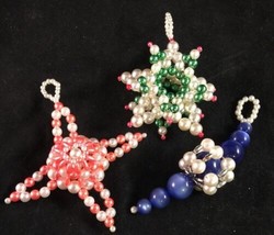 3 Handmade Beaded Pearls Christmas Ornaments Star - £7.84 GBP
