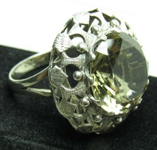 Sterling Silver Prasiolite Ring Sz 7.75 HUGE 14.50ct Green Amethyst Lime Citrine - £102.80 GBP