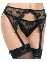 Shirley&#39;s of Hollywood Scalloped Embroidery Garter Belt, Black, X-Large/... - £21.72 GBP