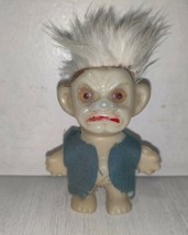 Vintage 1960&#39;s Mean Angry Face Troll White Hair Painted Lips Primitive Smock - £27.17 GBP